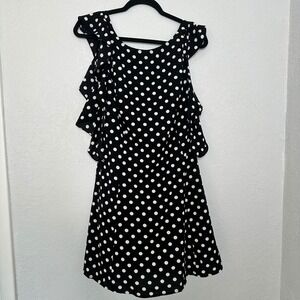 Lush Dress Black White Polka Dot Ruffle Sleeves Size L